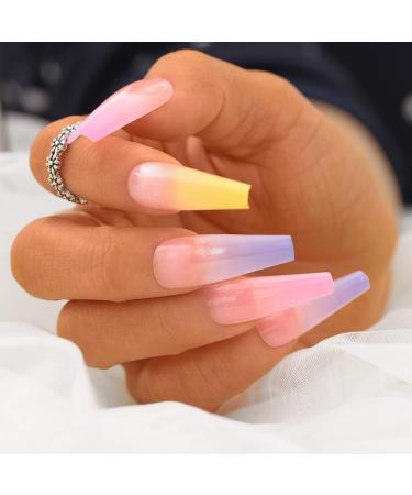 Sethexy shiny ballerina long false nail coffin colorful fingernails 20st acrylic art you press nail tips for women and girls