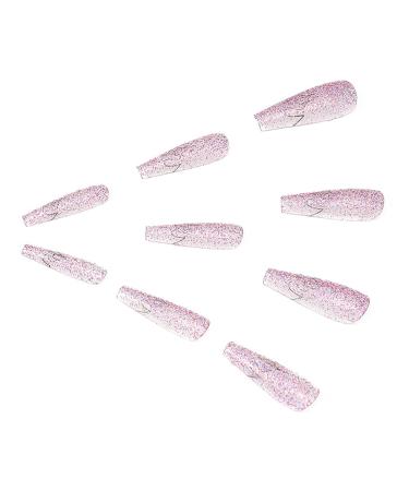 Brishow Coffin Artificial Nails - Long Flame Glitter Press-On Ballerina Acrylics - 24 Pieces for Women & Girls | International Shipping Available - Buy Online on GoSupps.com