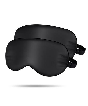Joyhabit 2 Pack Silk Sleep Mask for Women and Men Adjustable Eye Mask in Large Design for Peaceful Sleep Black