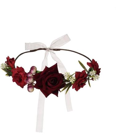 Colorful Velvet Rose Wreath - Perfect Headwear for Brides Bridesmaids & Holidays | HH72-1 Red - Buy Online on GoSupps.com