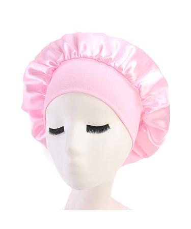 Sleep Cap  Elastic Wide Band Satin Bonnet Cap  Wrap Pleated Night Sleep Hat  Solid Color Hair Beauty Cap  for Women Girls(Pink)