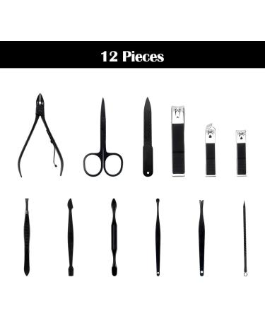 Maincure Set MOMSIV Professional 12Pcs Stainless Steel Nail Clippers Set Pedicure Kit Grooming Tools with PU Leather Case for Girls and Women Gift Black - Buy Online on GoSupps.com