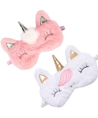 2 Pack Cute Animal Sleep Mask for Girls Cute Unicorn Soft Plush Blindfold Sleep Masks Eye Cover for Women Girls Travel Nap Night Sleeping