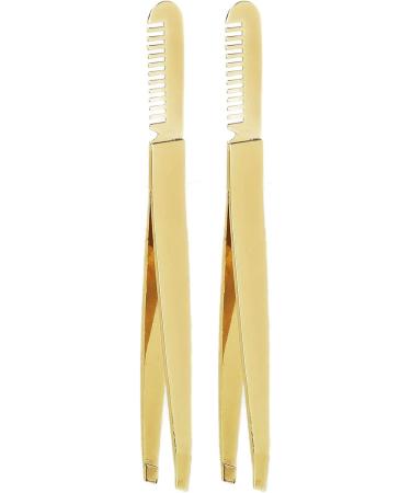 2pcs Stainless Steel Double Ended Tweezer Comb - Golden Eyebrow Shaping Tool for Precision Grooming | International Shipping Available - Buy Online on GoSupps.com