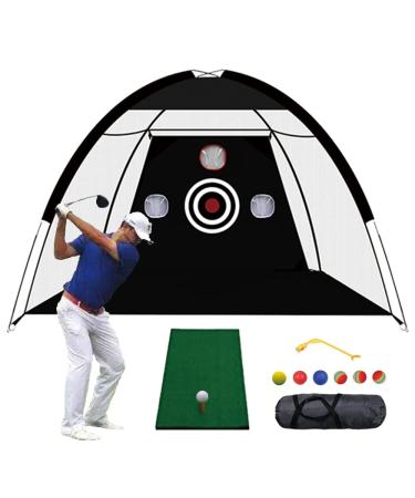 Golf Hitting Net 10x7ft, Golf Nets for Backyard Driving, Golf Practice Net with Hitting Mat, Golf Swing Trainer Aid-1 Golf Mat -6 Golf Balls-1 Golf Tees-1 Swing Corrector, Golf Gifts for Men/Women Black