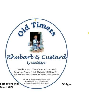 Old Timers Stockley's Rhubarb & Custard Fruit Flavour Hard Boiled Sweets in Victorian Style 970 Millilitre Plastic Jar 600 Grams - Buy Online on GoSupps.com