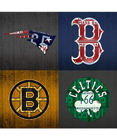 KPSheng Boston Sports Fan Vintage Massachusetts License Plate Art Patriots Red Sox Bruins Celtics Retro Vintage Metal Tin Sign Wall Plaque - for Cafe Beer Club Wall Home Decor 12x12 Inches