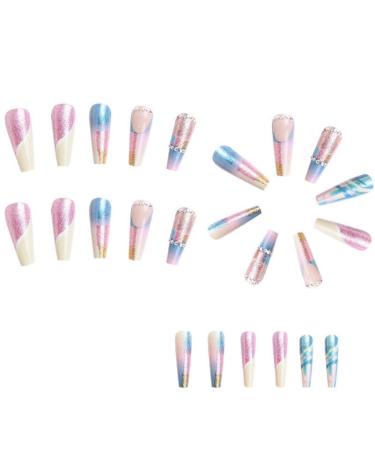 Socueny 24Piece Colorful Ballet False Nails Long Coffin Nail Tips DIY Manicure Glitter Diamond Nails False Nail Tips