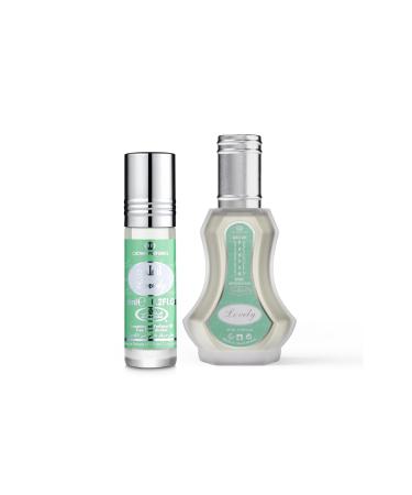 Al Rehab Lovely 2-Piece Set for Unisex (1.18 Oz Eau De Parfum Spray + 0.20 Oz Concentrated Perfume Rollerball)