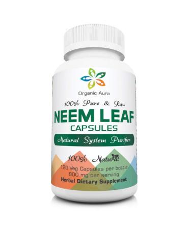 Organic Aura Premium Neem Capsules. 100% Pure and Original. Green Whole Superfood. Made with USDA Certified Organic Neem. Natures Miracle Detoxifying Agent. No GMO. Gluten Free.