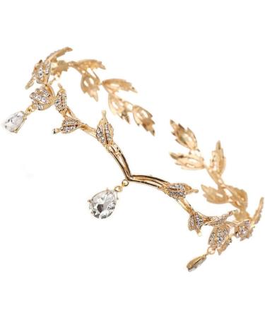 Wedding Headband Rhinestone Leaf Headband Golden Wedding Head Chain with Teardrop Crystal Leaf Hair Vine - Buy Online on GoSupps.com