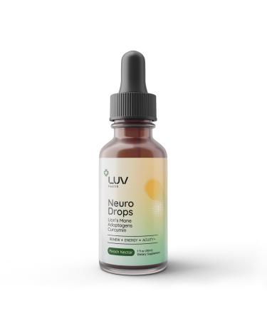 LUV health Neuro Drops Nerve Pain Support & Joint Comfort with Lion s Mane Curcumin Cordyceps & Reishi Organic Adaptogens Vegan Non-GMO Made in USA - 30 Servings