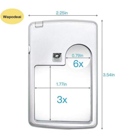 Wapodeai 6X 3X LED Magnifying Glass with Light Premium Card Type Magnifying Glasses Magnifying Glass for Reading Kids Jewelry Science 3X Magnifier Magnifying Glasses with Light Silver - Buy Online on GoSupps.com