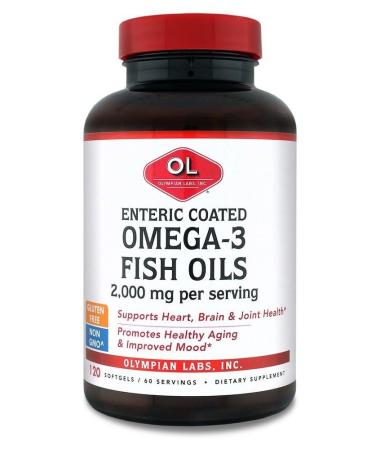 Olympian Labs Enteric Coated Omega 3 Fish Oils 2000 mg per serving/ 60 servings 120 Softgels Entric Coated - 2000mg 120 Count (Pack of 1)