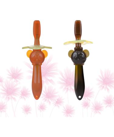 Ipetboom Silicone Baby Toothbrush - 2-in-1 Oral Care Bite Ring for Kids | Soft Bristle Training Brush in Beige - Buy Online on GoSupps.com