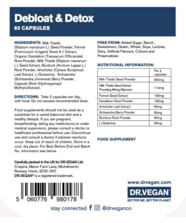 Dr.Vegan Debloat & Detox | Bloating & Digestion Liver Support | 60 Capsules - 30 Day Supply - Buy Online on GoSupps.com