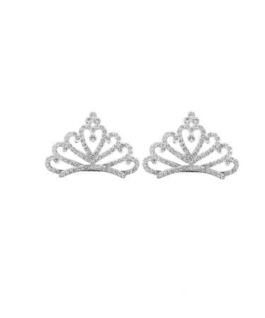 Princess Tiara Comb  2PCS Mini Crown Rhinestone Hair Comb  Flower Girls Crystal Rhinestone Crown Hair Comb Hair Accessories(silver)