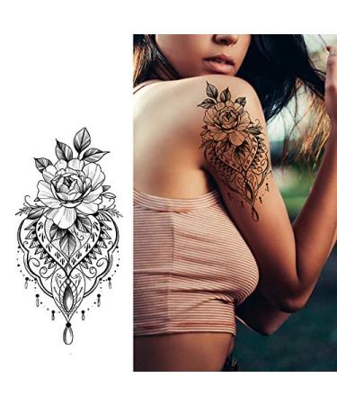 Kotbs 3D Black Flower Rose Petal Temporary Tattoos for Women - Waterproof Beauty Fake Tattoos (12 Sheets) - Buy Online on GoSupps.com