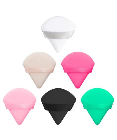 Jagowa 6 Pcs Triangle Powder Puff Velvet Wet Dry Dual-Use Soft Reusable Makeup Tool with Strap for Pressing Powder Foundation (6 Colors)
