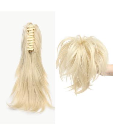 Adjustable Messy Ponytail Hair Extension Synthetic Hairpiece with Jaw Claw Fluffy Hair Extension Customizable Updo Style 12 inch Bleach Blonde - Buy Online on GoSupps.com