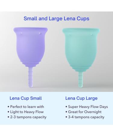 Lena Menstrual Cups | Reusable Beginner Period Cup | 12h Wear | Tampons Pads and Period Discs Alternative | Feminine Hygiene Care (Purple and Turquoise Small and Large) 2-pack Classic Purple and Turquoise - Buy Online on GoSupps.com