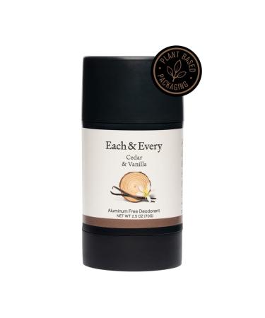 Each & Every Natural Aluminum-Free Deodorant for Sensitive Skin with Essential Oils Plant-Based Packaging Cedar & Vanilla 2.5 Oz.