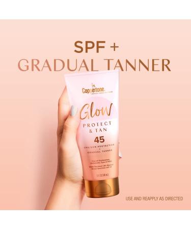 Coppertone Glow Protect and Tan Sunscreen Lotion SPF 45 - Water Resistant, Gradual Self Tanner - 5 Fl Oz Tube - Buy Online on GoSupps.com