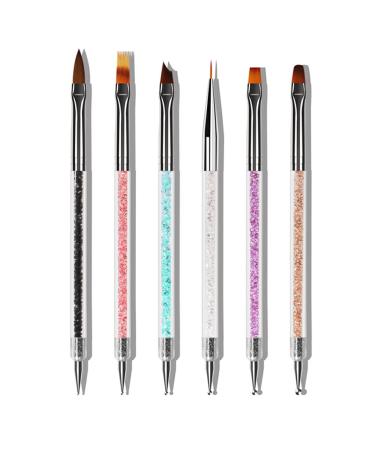 Dajidafu 6 Pieces Nail Brush Set Elegant 3D Patterns Washable Powder Pole Flower Pens Thin Nib Anti-slip Handle Manicure Accessories
