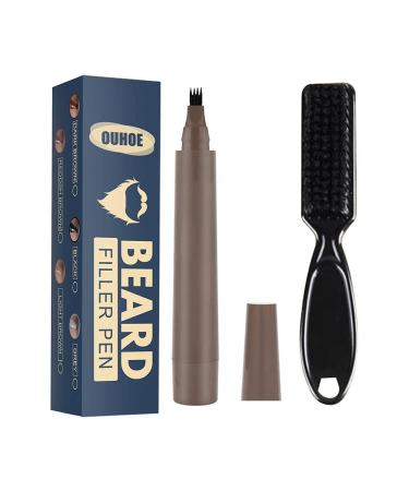 Kagodri Beard Filling Pen Kit Waterproof Durable Beard Pen Deluxe Beard Filler Pen Brush Beard Enhancer Moustache Coloring Shaping Tools Brush to Outline Realistic Beard Dark Brown