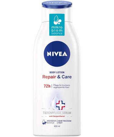 Nivea Repair & Care Body Lotion (400 ml) lotion for very dry skin & for relieving tension feelings keeps the skin microbioma in balance and thus maintains particularly gently