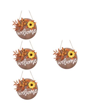 Zerodeko 4pcs Sunflower Welcome Sign Indoor Wooden Pendant Outdoor Porch Decor Home Decoration Sunflower Wreaths Welcome Sign Harvest Festival Wooden Pendant Fall Plastic Welcome Card Berry