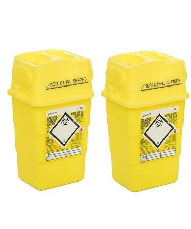 2X 1l Medical Sharps Bins - Disposable Syringe/Needle Biohazard Tubs