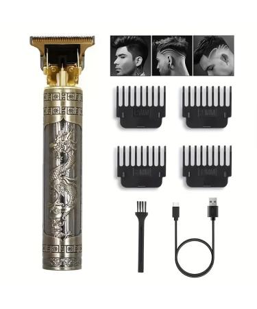 Precision Beard & Hair Clipper - Cordless USB-Rechargeable LCD Screen Long-Lasting Battery & T-Blade for Ultimate Grooming (Dragon 5)