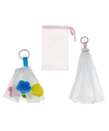 Pack of 3 mesh bags with drawstring for foam cleaner foam net shower bubble net travel bag