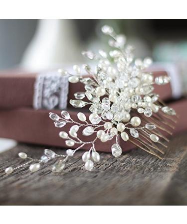 Kercisbeauty Handmade Wedding Crystal Hair Combs with Pearls - Rustic Bridal Headpiece (Silver) - Buy Online on GoSupps.com