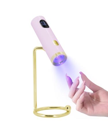 UV LED Nail Lamp Handfree Mini UV Light for Gel Nails Portable Flash Cure Nail Lamp for Acrylic Nails Extension Gel Magnetic Stand 60S USB Rechargeable(Pink)