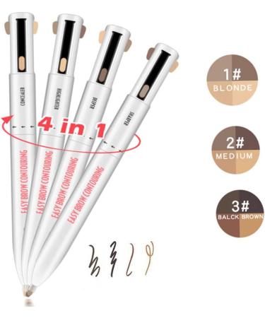 Eyebrow Contour Pen 4 in 1 Makeup Pen Multifunctional Long Lasting Rotate Defining Highlighting Eye Brow Pencil Black Brown 3# Black Brown - Buy Online on GoSupps.com