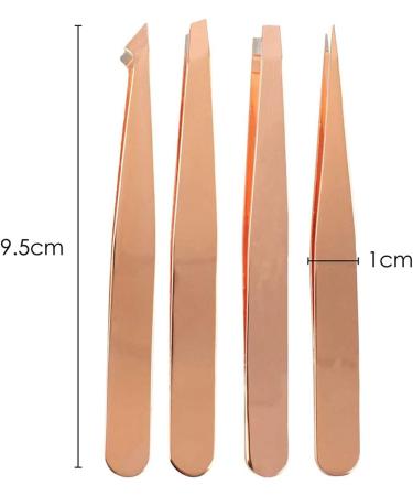 4-Piece Eyebrow Tweezers Set - Pointed & Angled Tweezers with Stylish Leather Look Case - Gold | International Shipping Available - Buy Online on GoSupps.com