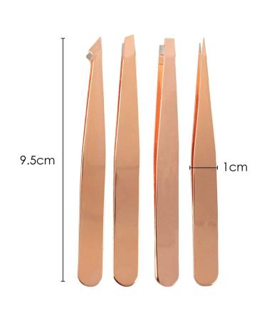 Wresetly 4-Piece Eyebrow Tweezers Set - Pointed & Angled Tweezers with Leather Case - Gold | Perfect for Precision Grooming | International Shipping Available - Buy Online on GoSupps.com