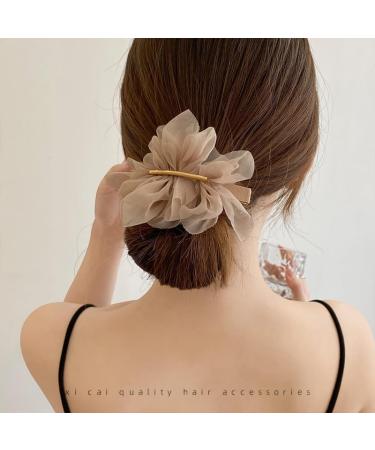 New Super Fairy Temperament Chiffon Flower Hairpin Pink Hair Accessories Ponytail Clip Headdress (Beige) - Buy Online on GoSupps.com