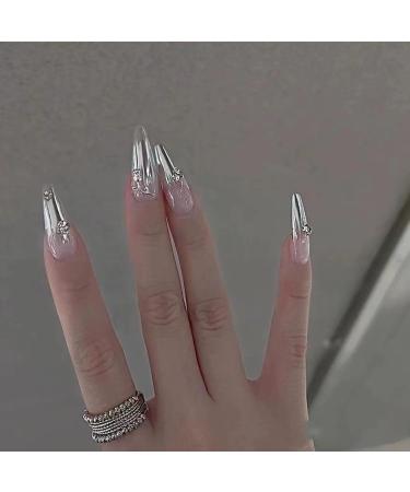 Temperament Enhancement Nail Patch New Explosion Silver Mountain Spring Nail Magic Mirror Powder Gradient Extension wear a White Fake Nails Detachable (10 Pieces) (Size : M) Medium - Buy Online on GoSupps.com