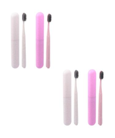 Minkissy 4-part toothbrush set colored toothbrush container toothbrush sweater for beard dragons soft toothbrush bristles hand trip PP raw manual little toothbrush