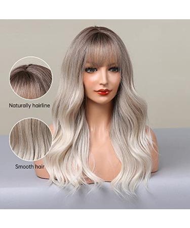 Emmor Gray Wig with Ponytail - Long Curly Synthetic Wig with Dark Roots | Natural Look & Heat-Resistant Ombr Gray Blonde for Women - Buy Online on GoSupps.com