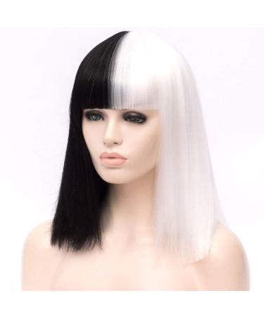 Atayou 12-Inch Women's Half Black and Half White Cosplay Wig - Stylish Halloween Costume Accessory - Buy Online on GoSupps.com