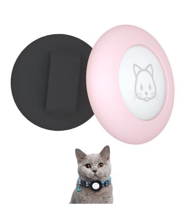 Simpllethings 2022 Airtag cat necklace holder small cat neck band holder compatible with Apple Airtag 2 piece of waterproof protective cover for pet collapse within 1cm black & rosaneu