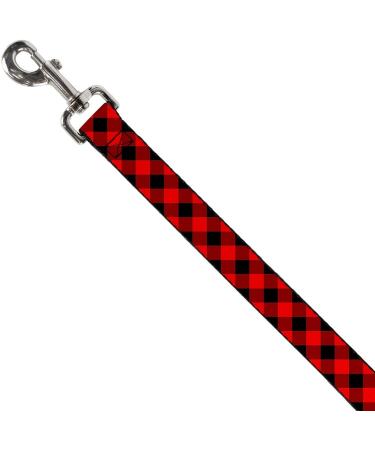 Buckle-Down Diagonal Buffalo Plaid Dog Leash - Black/Red - Available in Various Lengths & Widths for Small, Medium, Large Dogs & Cats - 4ft x 1.5 - Buy Online on GoSupps.com