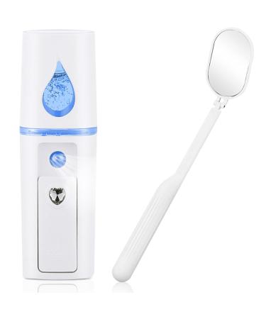 Nano Mist Sprayer Mini Portable Nano Facial Mister USB Rechargeable Face Mist Steamer with 270 Degree Rotation Lash Mirror & 20ml Visual Water Tank for Makeup Skin Care(White)