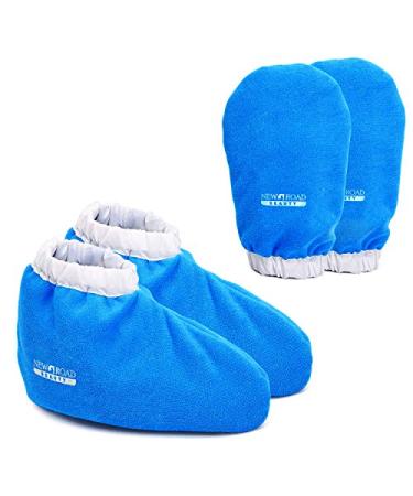 New Road Beauty Paraffin Wax Bath Glove and Bootie, Thick Heat Therapy Insulated Terry Cloth Used for Paraffin Wax Treatment - Blue