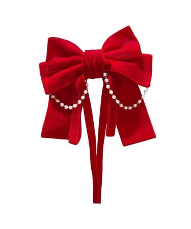 AFBORD Faux Pearl Hair Barrette Double-layeded Bow Clip Women's Exquisite Double-layered Butterfly Bell Star Decor Red Festive New Year Christmas Style A