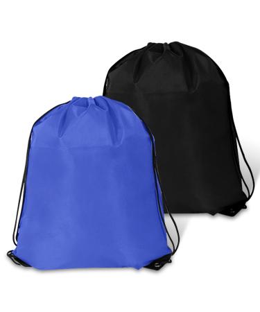 2PCS Drawstring Backpack Bags Black Gym Bulk Cinch Tote Sackpack Sack Bulk String Bag Backpack Storage Bag for Party Gym Sports Shopping(Black+Blue)